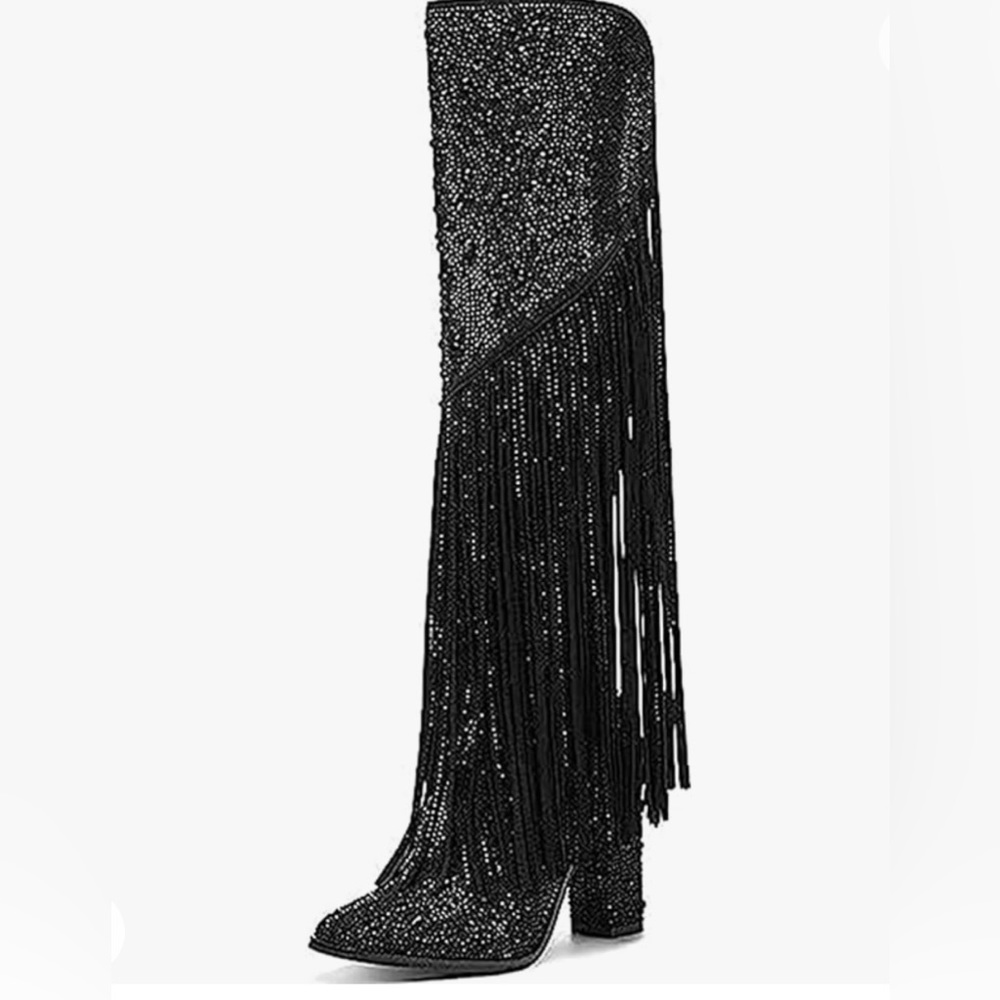 Women's Cowboy Knee High Boots Rhinestone Cowgirl Boots Western Pointed